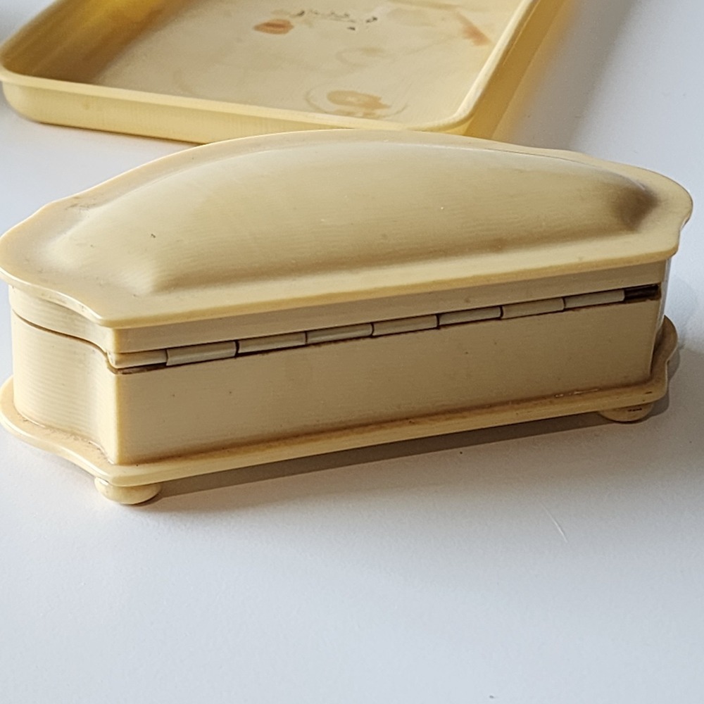 Vintage Celluloid French Ivory Jewelry Box Ring Holder Tray Vanity Set 1930s UK - Picture 8 of 16